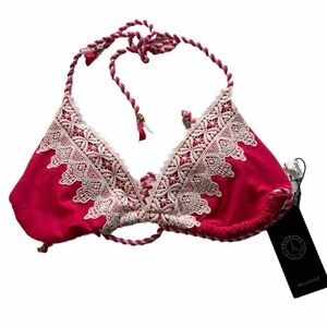 Relleciga Watermelon Red Lace Front Double Tie Bikini Top Size Sm NWT